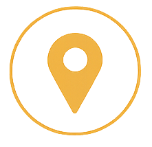 Yellow location pin icon inside a thin circular border.