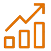 Orange bar chart and rising line graph icon