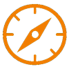 Simple orange compass icon pointing northeast.