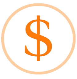 Orange dollar sign symbol inside a light orange circle.