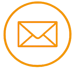 Orange envelope icon inside an orange circle.