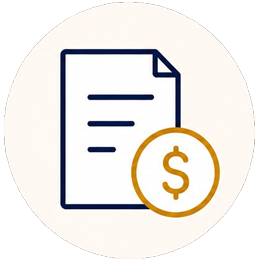 Icon showing a document with a dollar sign symbol.