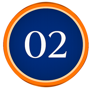 Circular icon with white number 02 on navy background.