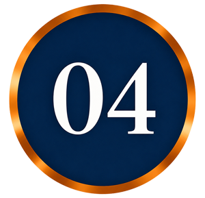 White number 04 in a blue circle with metallic border.