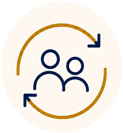 Icon of two people surrounded by circular yellow arrows.