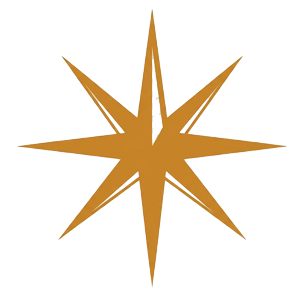Eight-pointed golden star icon or compass rose.