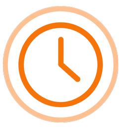Orange clock icon inside a circular frame.